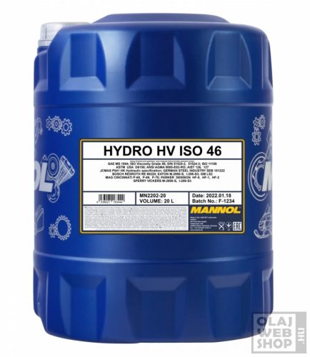 Mannol 2202 HYDRO HV ISO 46 hidraulika olaj 20L