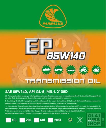 Parnalub EP 85W-140 hajtóműolaj 10L