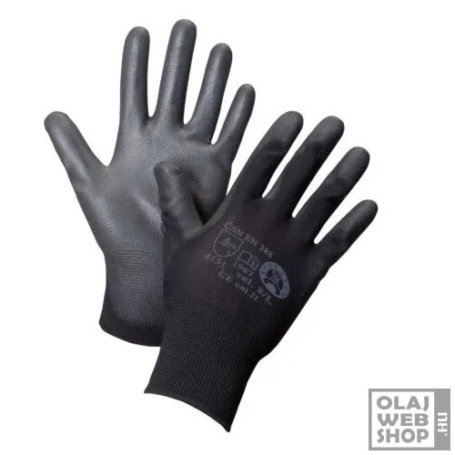 Poliuretán bevonatú, fekete tenyérmártott védőkesztyű M/8 méret (10db/csomag)