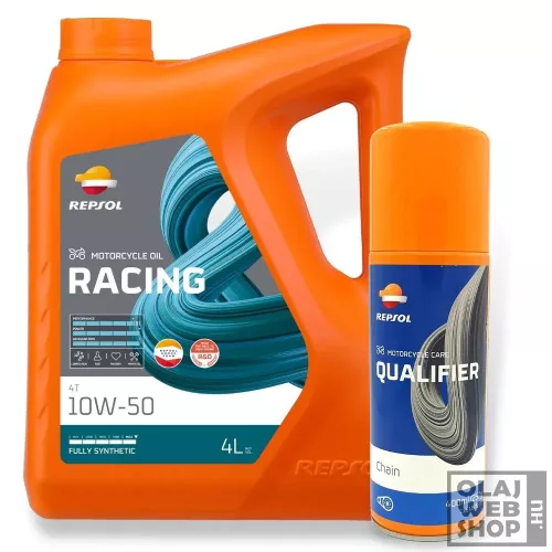 Repsol RACING 4T 10W-50 motorkerékpár olaj 4L + lánckenő spray 400ml