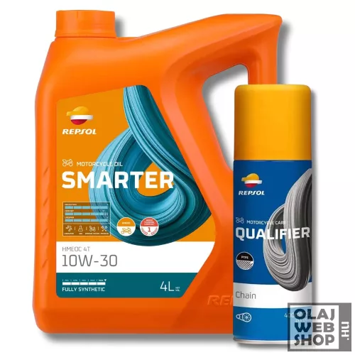 Repsol SMARTER HMEOC 4T 10W-30 motorkerékpár olaj 4L + lánckenő spray 400ml