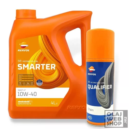 Repsol SMARTER Sport 4T 10W-40 motorkerékpár olaj 4L + lánckenő spray 400ml