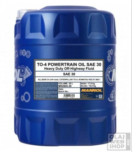 Mannol 2602 TO-4 POWERTRAIN SAE 30 mezőgazdasági olaj 20L