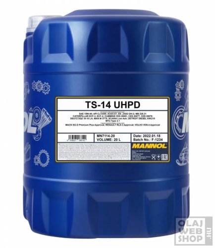 Mannol 7114 TS-14 UHPD 15W-40 teherautó motorolaj 20L